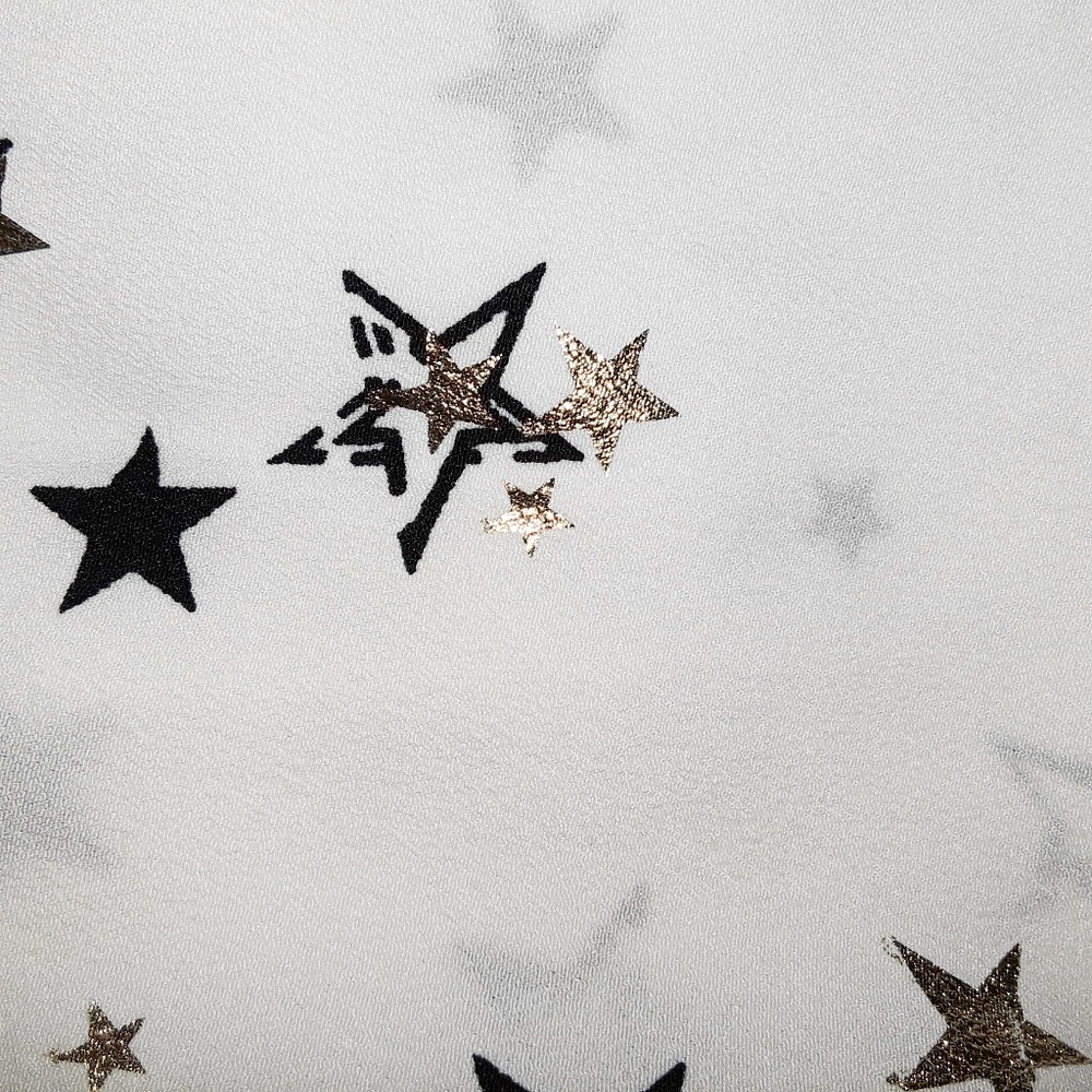White Gold Metallic Star Print Off Shoulder Top - Picture 7 of 8